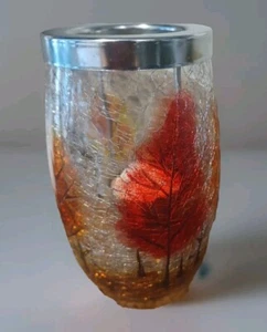 Yankee Candle Glass Autumn Leaves Candle Holder Tea Light - Picture 1 of 8