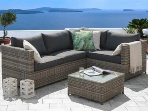 Rattan Gartenmöbel Lounge Sitzgruppe Sitzgarnitur grau anthrazit für Terrasse - Bild 1 von 13