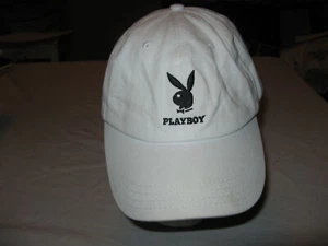 Vintage Playboy White w Black Bunny Adjustable Baseball Cap Hat OSFM !00% Cotton - Picture 1 of 5