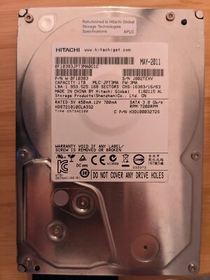 Hitachi HDS721010CLA332 1TB 7200 RPM Used - Image 1 of 4