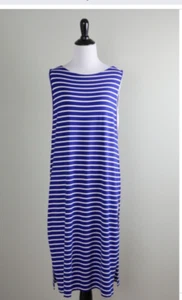 CHICOS $109 Soft Stretch Blue White Striped Layer Dress Size 00 - Picture 1 of 7