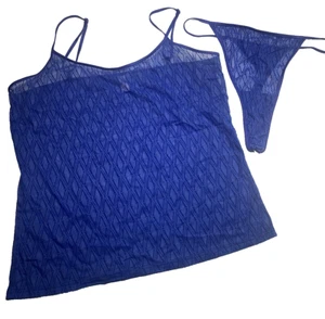 Victoria's Secret Camisole Set Medium Oberteil & Unterteil Tanga Höschen blau transparent - Bild 1 von 8