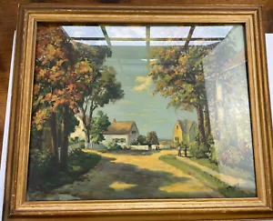 Vintage Framed Print of Art by A. Thyssen Farm Cottage Theme 25” X 21” - Picture 1 of 10