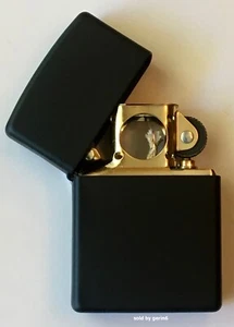 Zippo Windproof Black Matte Lighter With GOLD Pipe Insert, 218GPI, New In Box - Picture 1 of 3