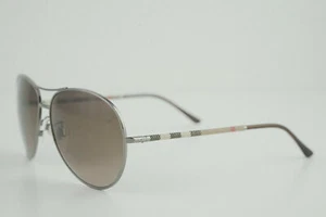 B 3056 BURBERRY 100313 57-13 135 3P Plaid Dark Chrome/Brown Aviator Polarized - Picture 1 of 8