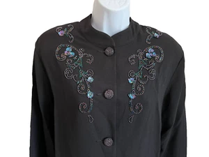 Carole Little Size M Black Long Sleeve Beaded Jacket Vintage - Picture 1 of 7