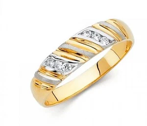 14K Gelbgold zweifarbig 5 mm simulierter Diamant Herren Ehering Ring CZ - Bild 1 von 2