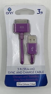 ONN USB Sync Charger Cable Purple 3 Foot iPod iPhone iPod - New  in Package - Picture 1 of 4