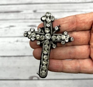 Cross Patch, Delicate Cross Beaded Applique Patch, Rhinestone Cross Patch - Picture 1 of 8