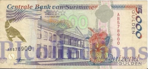 SURINAME 5000 GULDEN 1997 PICK 143a XF - Picture 1 of 2