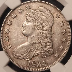 1834 Capped Bust Half Dollar, NGC AU53, O-104, R2, Sharp! - Picture 1 of 5
