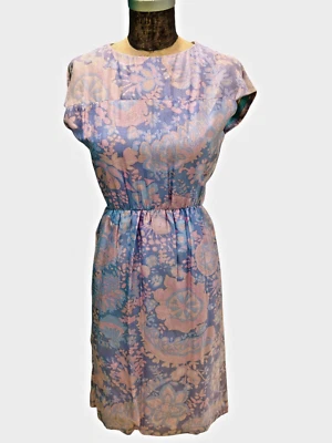 Vestido Floral Vintage Años 50 Samuel Winston Por Roxanne Rosa y Gris Pequeño Foto 1 de 4