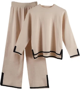 Lounge Wear Set Long Sleeve Womens Pyjamas Knit Tracksuit Sweater Set Women 2Pcs - Picture 1 of 12