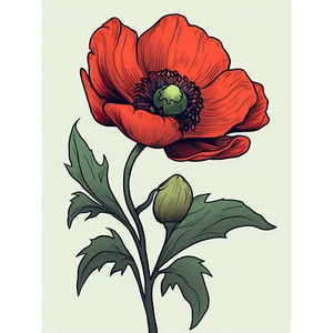 Anemone Blume Blüte Tattoo Americana 50er XL Wandbild Leinwand Poster Druck riesig - Bild 1 von 6