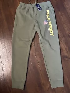 Polo Sport Ralph Lauren Men's Olive Green Logo Print Fleece Jogger M Pants - Picture 1 of 11