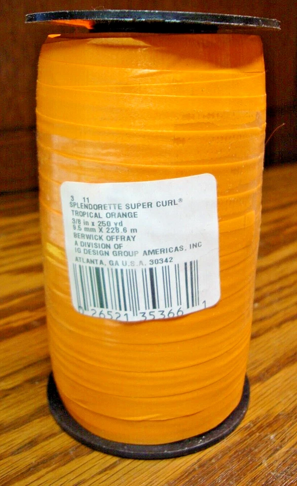 1线轴贝里克热带橙色卷发丝带3/8英寸X250码美国制造AA10 — 第 1/2 张图片