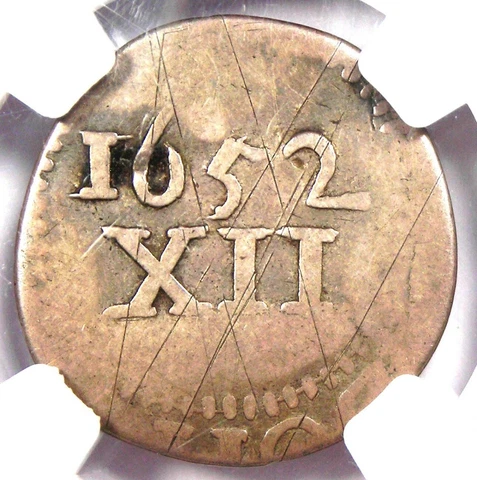 1652 Massachusetts Pine Tree Silver Shilling 1S - NGC Certified / Clipped - Rare Cover