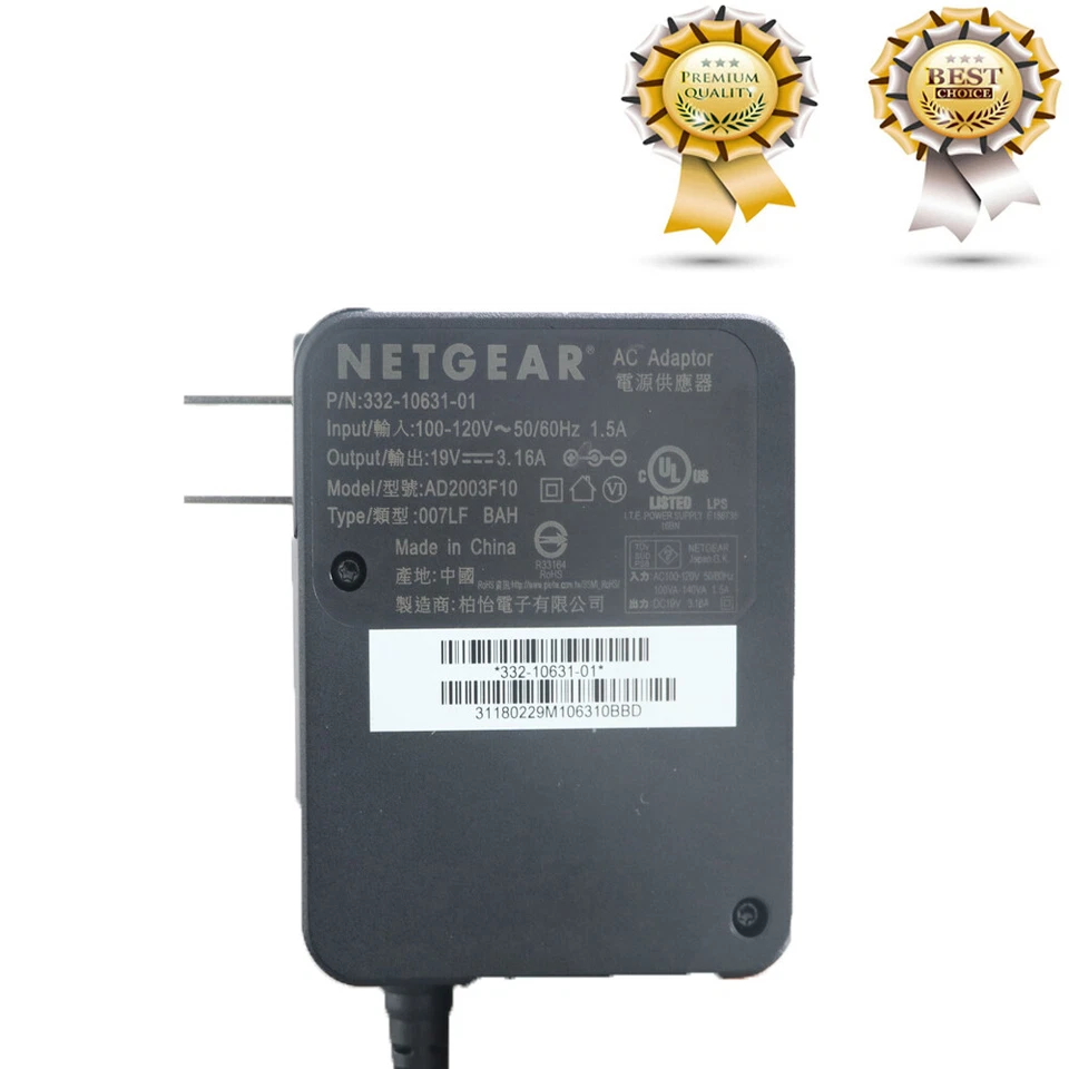 AC Adapter For NETGEAR Wifi Router R8500 R8000 X8 AC5300 R9000 -US 19V 3.16A  - Image 1 of 1