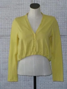 CAbi Summer Lemon Cotton~Dot Lined~Boho Preppy Asymmetric Vneck Cardgn Sweater~S - Picture 1 of 9
