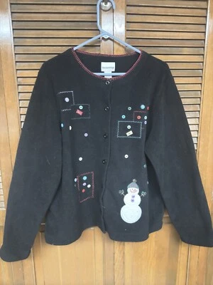 Cárdigan suéter muñeco de nieve Breckenridge para mujer vacaciones invierno polar talla XL Foto 1 de 3
