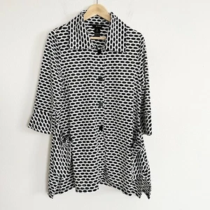 Ali Miles Shirt Women M Black & White Tunic Top Button Front Geo Print Lagenlook - Picture 1 of 10