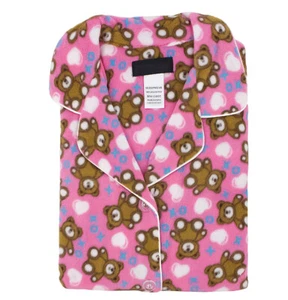 Women's Fleece 2 Piece Sleepwear Button Up Drawstring Waist Pajama Set - Picture 1 of 24