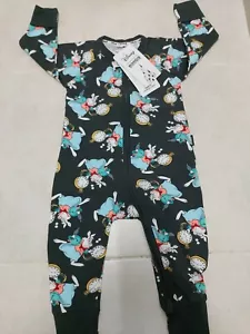 BONDS BNWT BABY WONDERSUIT ZIPPY DISNEY ALICE IN WONDERLAND WHITE RABBIT SZ0 - Picture 1 of 3