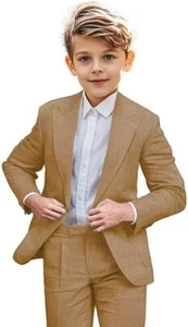 Boys Linen Suit 2 Piece Casual Suits for Toddler Boys Kids Prom Suit Beach - Picture 1 of 30