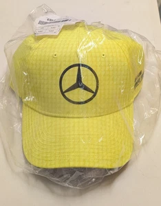 Mercedes F1 Formula One Team Mens Cap Lewis Hamilton Neon Yellow Houndstooth Hat - Picture 1 of 8