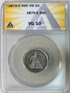 1875-S 20 Cent Stück, ANACS sehr guter Zustand-10 - Bild 1 von 2