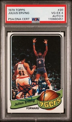 1979 Topps Basketball #20 Julius Erving Signed Sixers HOF Auto PSA 4 DNA 9 Auto - Image 1 of 2
