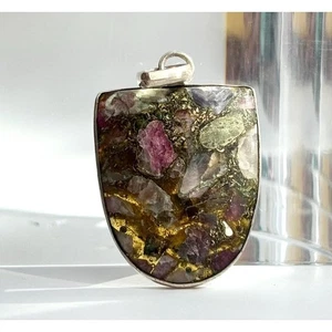 Tormalina mista in resina spilla e verde grande argento sterling 925 ciondolo vintage - Foto 1 di 10