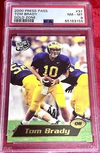 TOM BRADY f. NEW ENGLAND PATRIOTS 2000 Press Pass GOLD ZONE Rookie Card RC PSA 8 - Picture 1 of 7