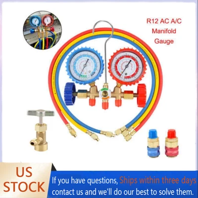 AC Manifold Gauge Set A/C Refrigeration 3FT Color Hose fit R502 R22 R134a R12 - Image 1 of 4