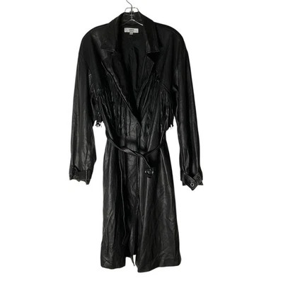 Jason Wu 素食皮革外套夹克条纹绑带风衣黑色 L 码 — 第 1/4 张图片