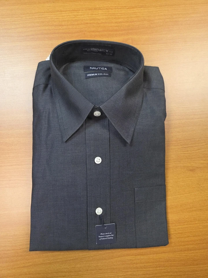 Nautica Shirt Mens 16.5 32/33 Grey Premium Non Iron Dress Button Up Classic - Image 1 of 4