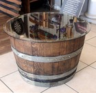 Wine or Whiskey Barrel Coffee Table Round Glass Top | Rustic Barrel Furniture