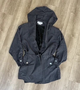 Vintage Balla Valentina 100% Silk Hooded Jacket Italy Free Size Gray Buttons - Picture 1 of 15