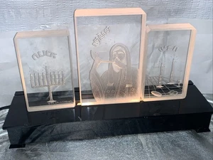 3D Engraved Lighted Jewish Hanukkah Deco W/ Images: David Star, Torah Menorah 🕎 - Picture 1 of 12