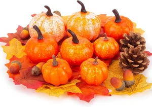 HANSGO 50 PCS Artificial Pumpkins Set Fall Decorations, Fake Pumpkins, Pinecones - Picture 1 of 9