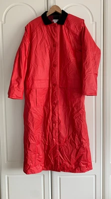 Talbots Red PVC Tartan lined Waterproof Cord Collar Long Trench Coat  S/M - Image 1 of 4
