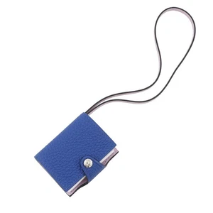 HERMES Julis Nano Verso Togo Leather/Swift Leather Blue France/Mauve Sylvester - Picture 1 of 10