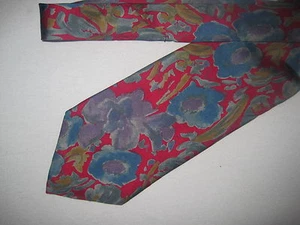 Mens Red Floral Print Silk Tie Necktie Surrey ~(3069) - Picture 1 of 2