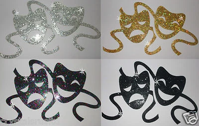 CRYSTALS R US FABRIC GLITTER DRAMA THEATRE MASK COMEDY IRON-ON TSHIRT TRANSFER PATCH applique