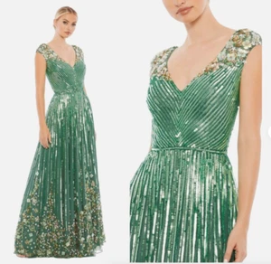MAC DUGGAL 5223 SEQUIN FLORAL EMBELLISHED SAGE GOWN DRESS sz 8 - Picture 1 of 5