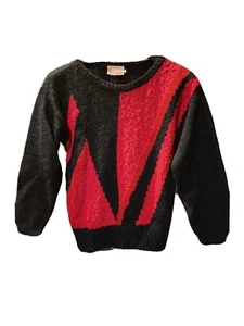 Vintage Beldoch Popper Red & Black Art Deco Soft Cozy 80's Sweater Size Medium - Picture 1 of 4