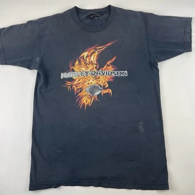 Camiseta De Colección Harley Davidson Grande Gruesa Río Mississippi Negra Desteñida EE. UU. Foto 1 de 4