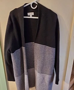 ELLE Cardigan Womens Size XXL Open Front Side Pockets Black with Gray Stripes - Picture 1 of 4
