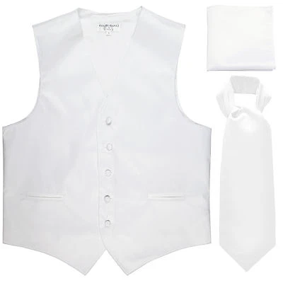 New Men's white formal vest Tuxedo Waistcoat ascot & hankie set wedding prom - Image 1 of 4