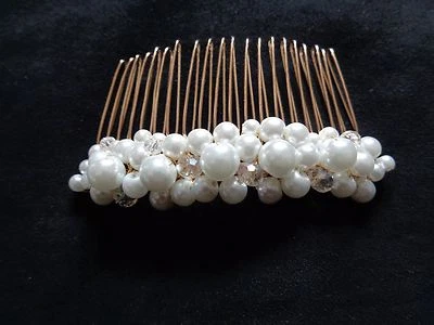 Peine Blanco Vidrio Perla Cristal Dorado Cabello Boda Dama de Honor Fiesta de graduación Foto 1 de 4